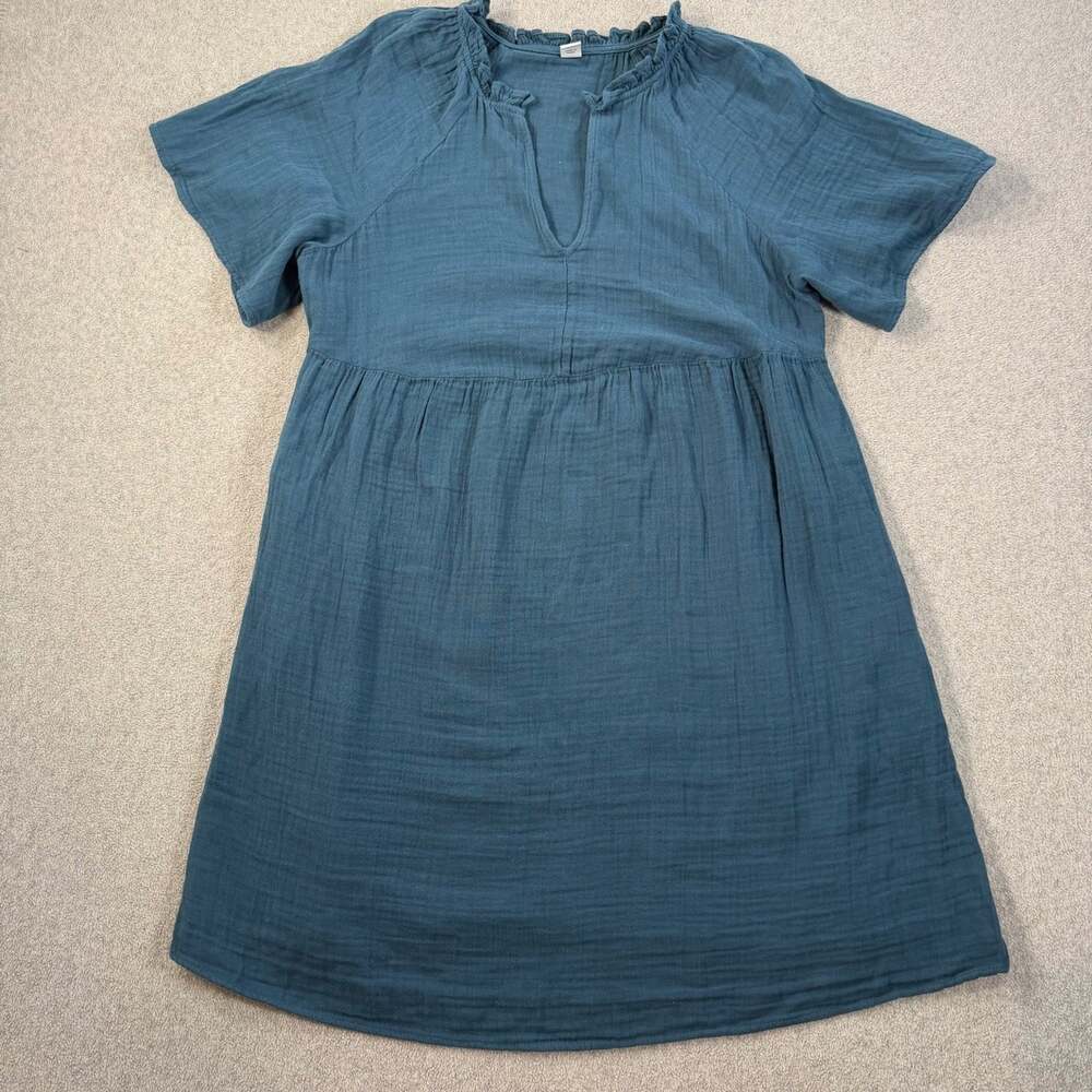 Old Navy Maternity Gauze Dress Women's Medium Teal Short Sleeve V-Neck